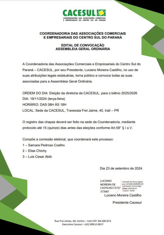COMUNICADO – Eleições CACESUL biênio 25/26