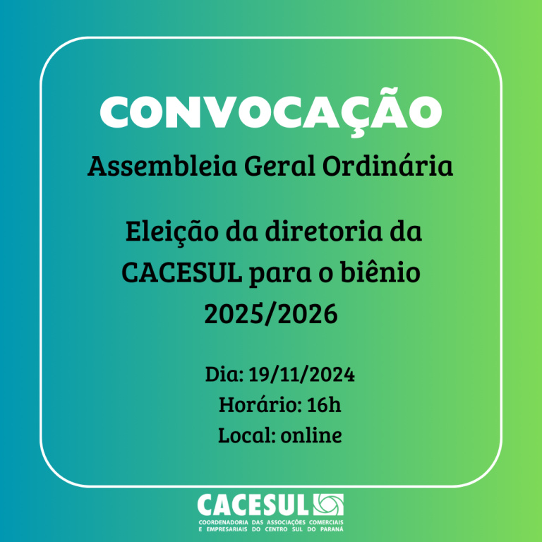 CACESUL convoca Assembleia Geral Ordinária para votação da nova diretoria para o biênio 2025/2026